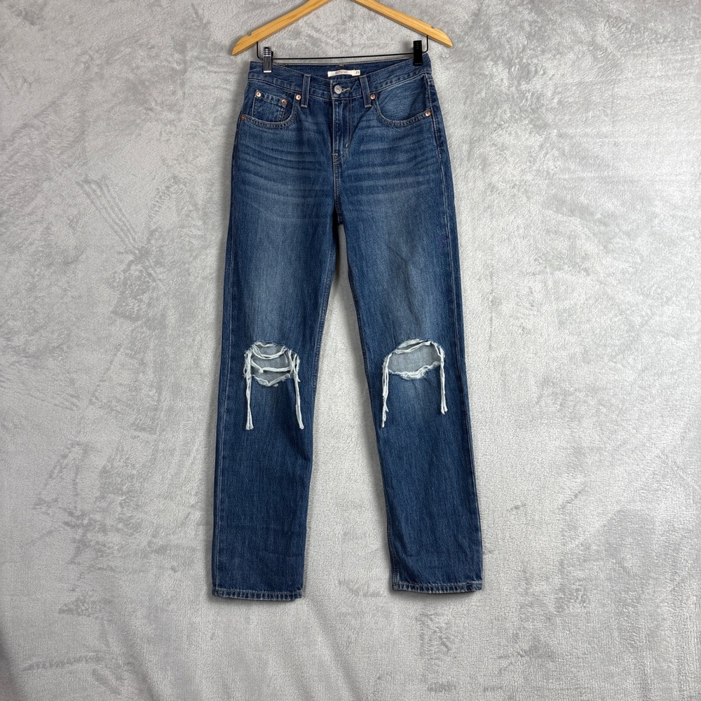 Levi's Low Pro Straight Jeans Womens 25 Distressed Medium Wash Blue A0964-0006